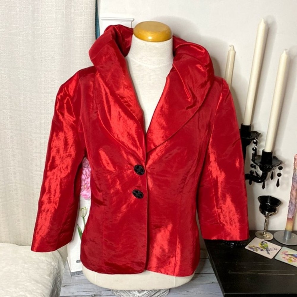 🌷Ankar🌷 Gorgeous Red Satin Feel Sheen Evening Blazer Jacket